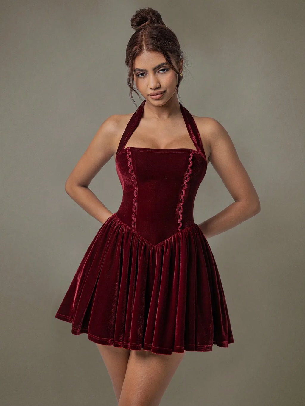 Velvet Halter Skater Dress - Blushé Belle