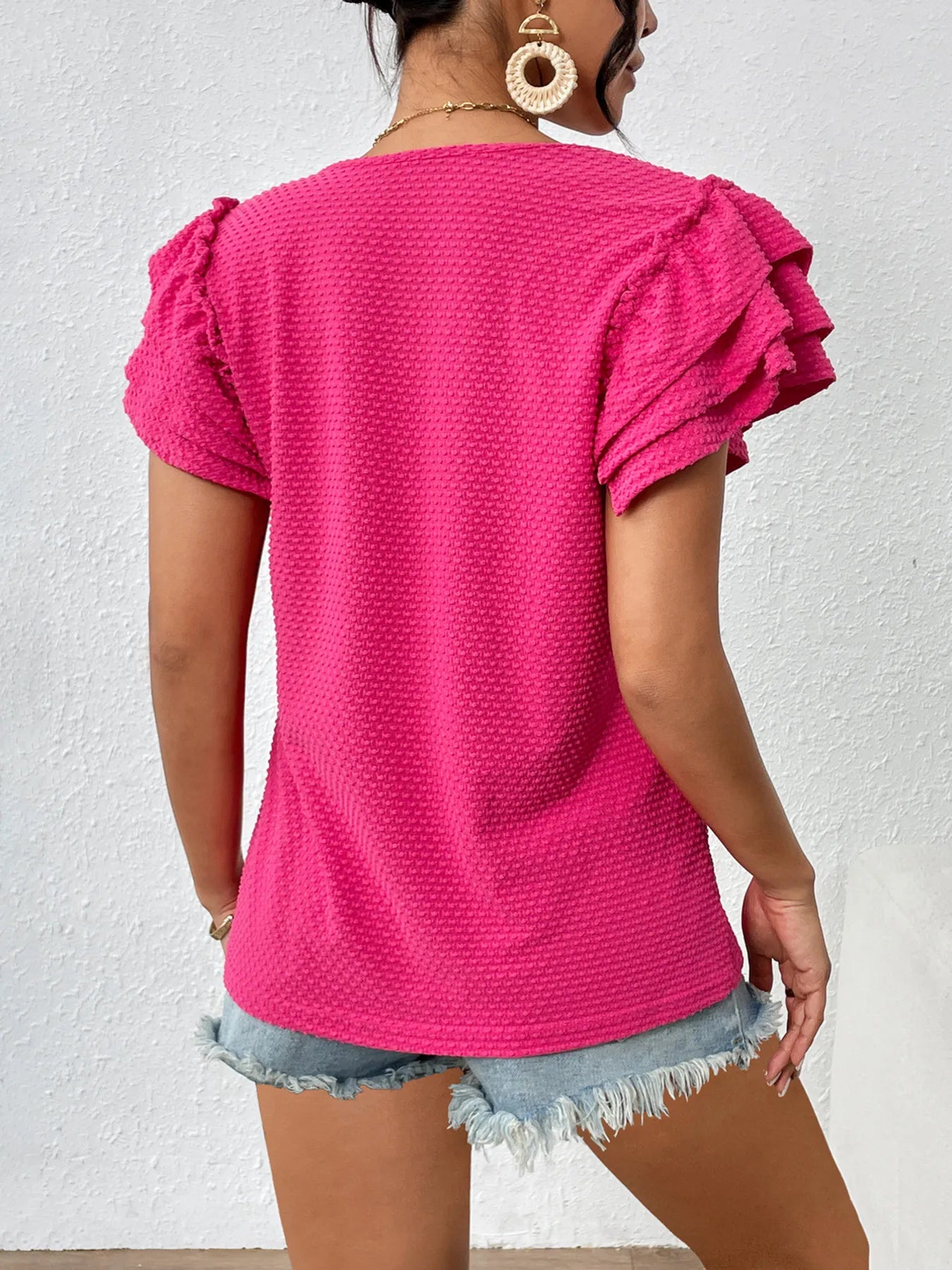 Round Neck Ruffle Sleeve T-Shirt - Blushé Belle