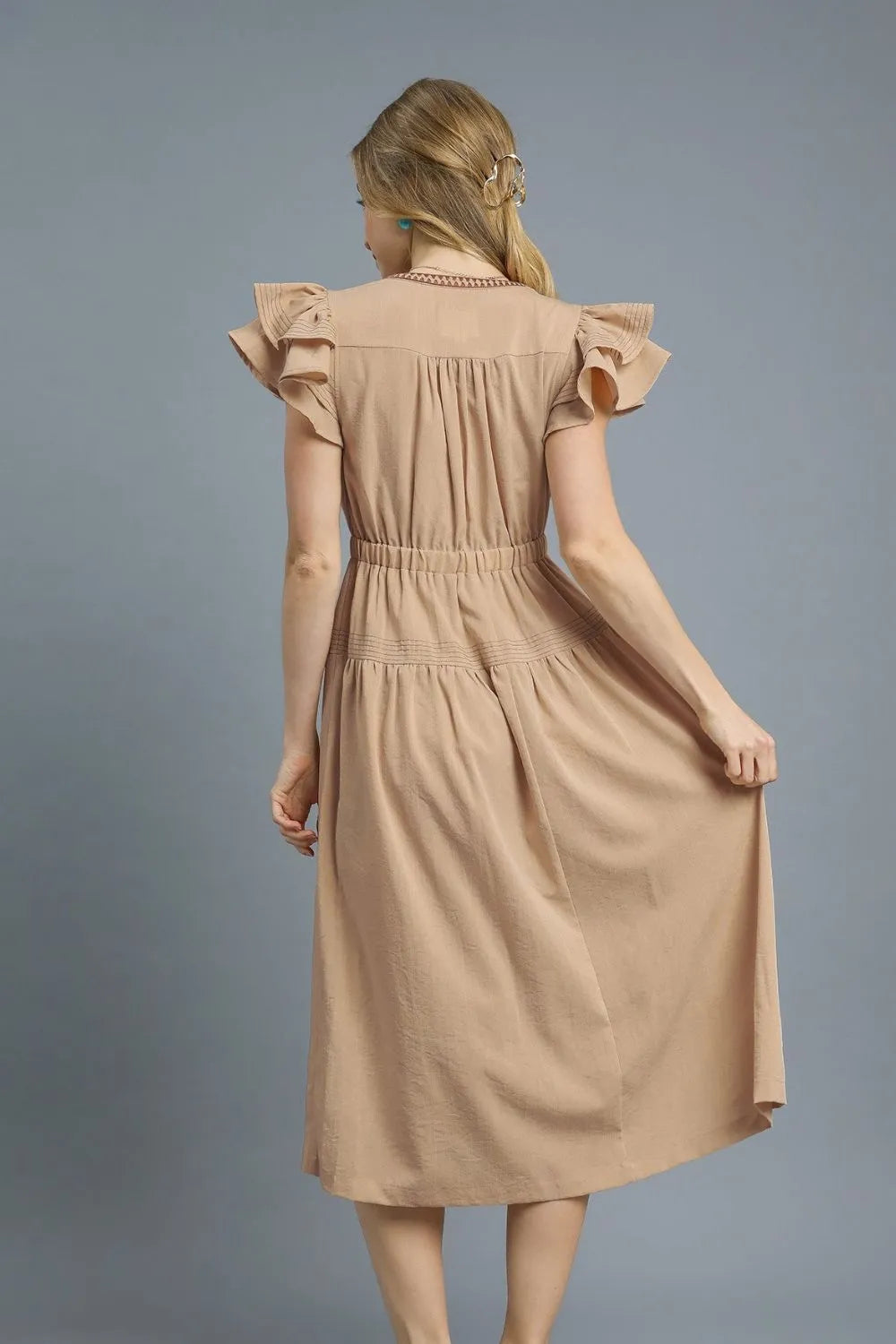 Umgee Ruffled Cap Sleeve Midi Dress with Contrast Trim Detail - Blushé Belle