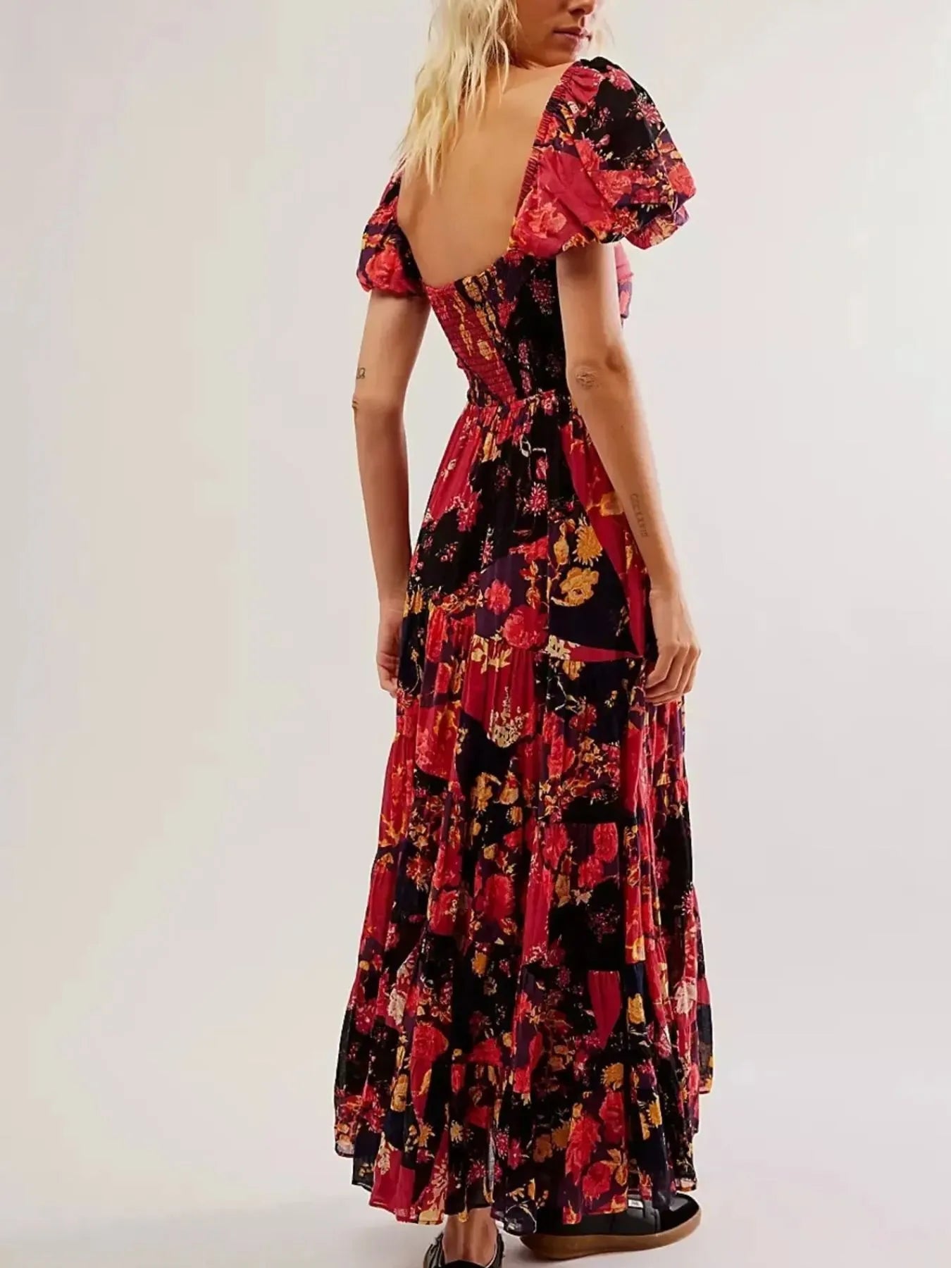 Printed Sweetheart Neck Puff Sleeve Maxi Dress - Blushé Belle
