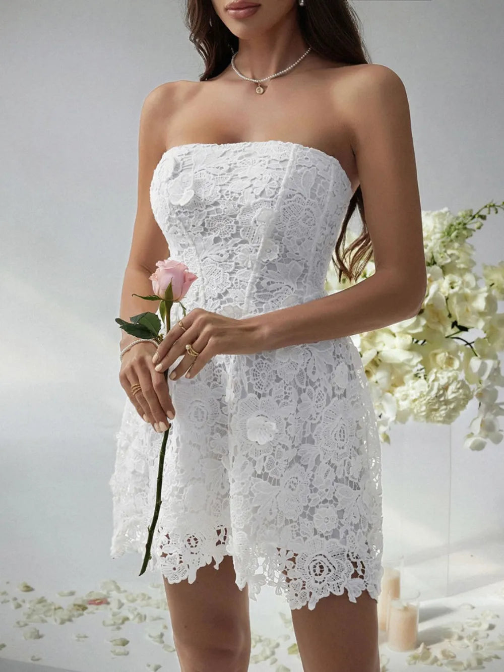 Devine Lace-Up Tube Lace Mini Dress - Blushé Belle