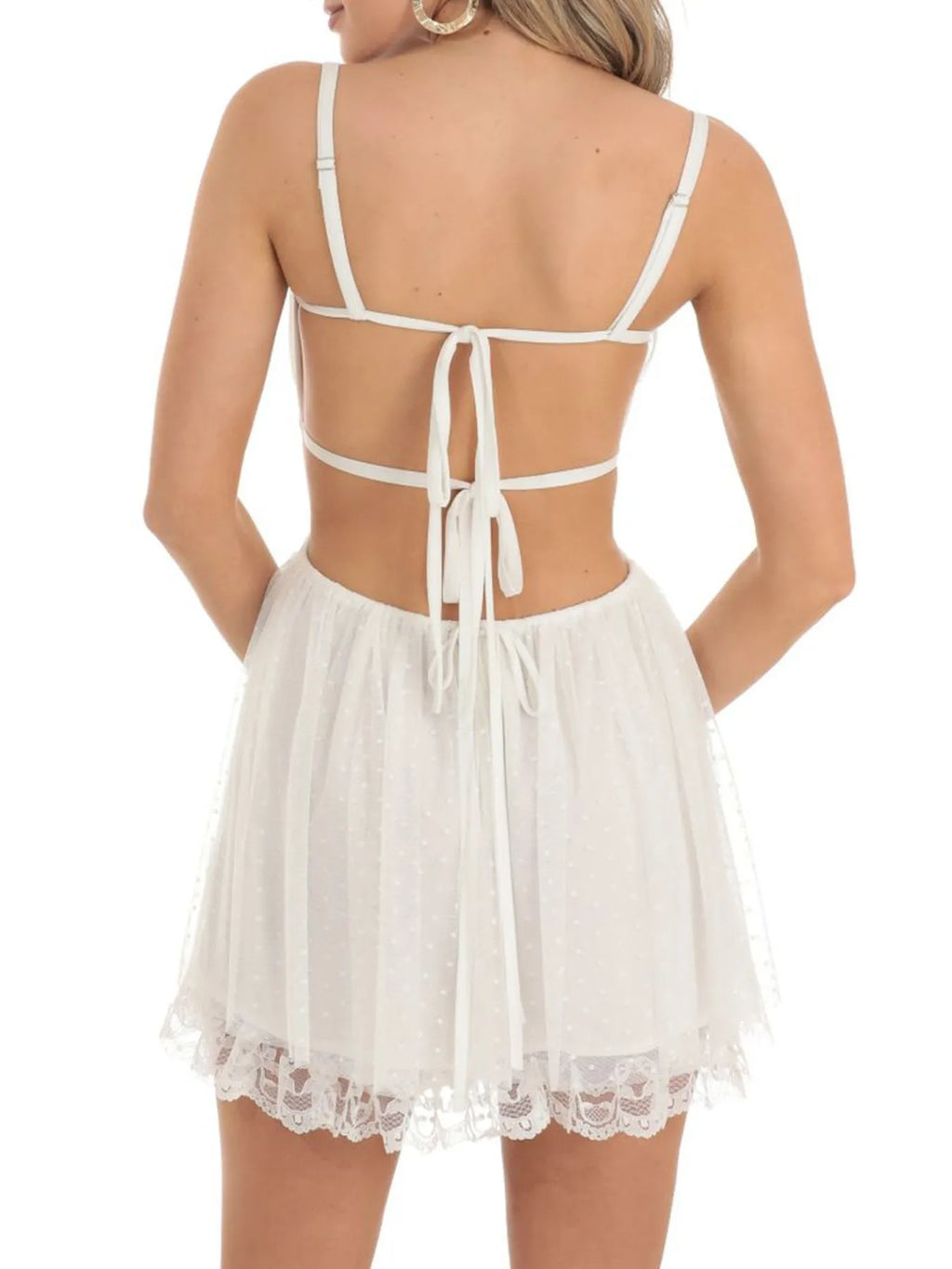 Lace Backless Mini Cami Dress - Blushé Belle