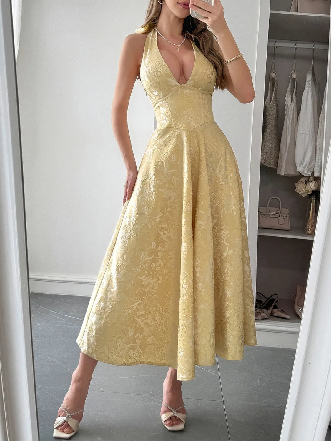 Halter Neck Midi Dress with Pockets - Blushé Belle