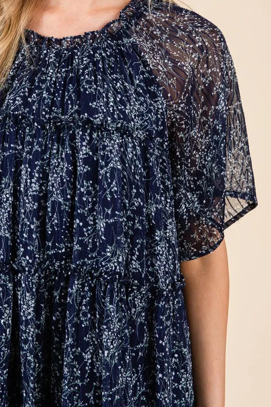 Lime 'N' Chili Ditsy Floral Print Sheer Ruffle Detail Mini Dress - Blushé Belle