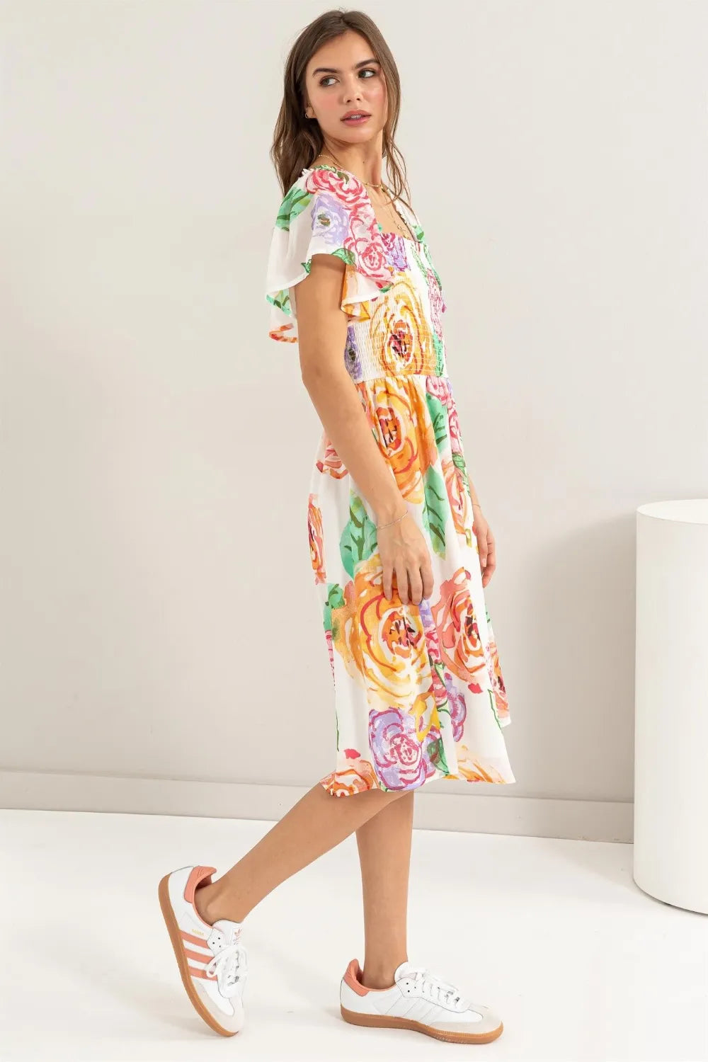 HYFVE Floral Flutter Sleeve Smocked Dress - Blushé Belle