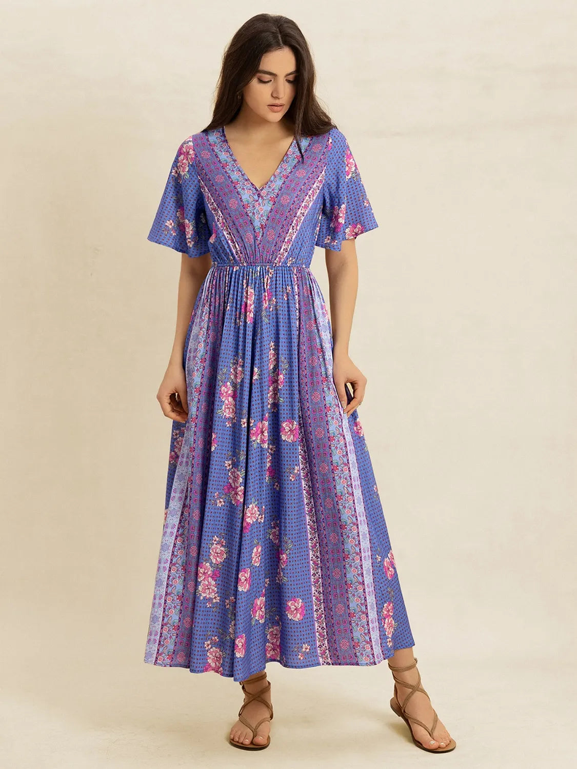 Printed Short Sleeve Midi Dress - Blushé Belle