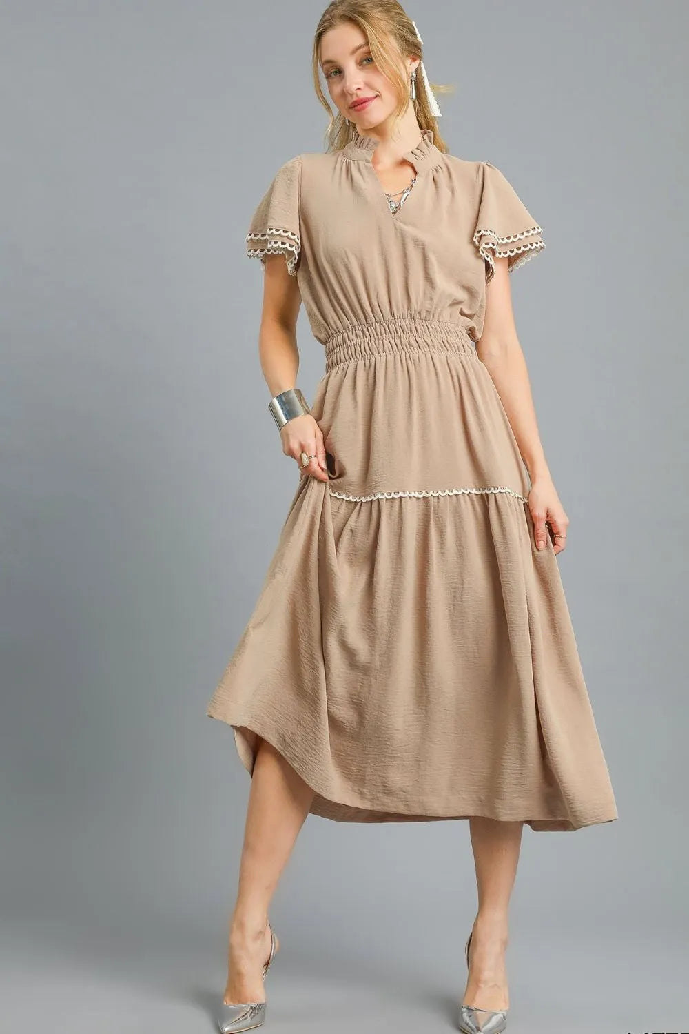 Umgee Tiered Flutter Sleeve Midi Dress - Blushé Belle