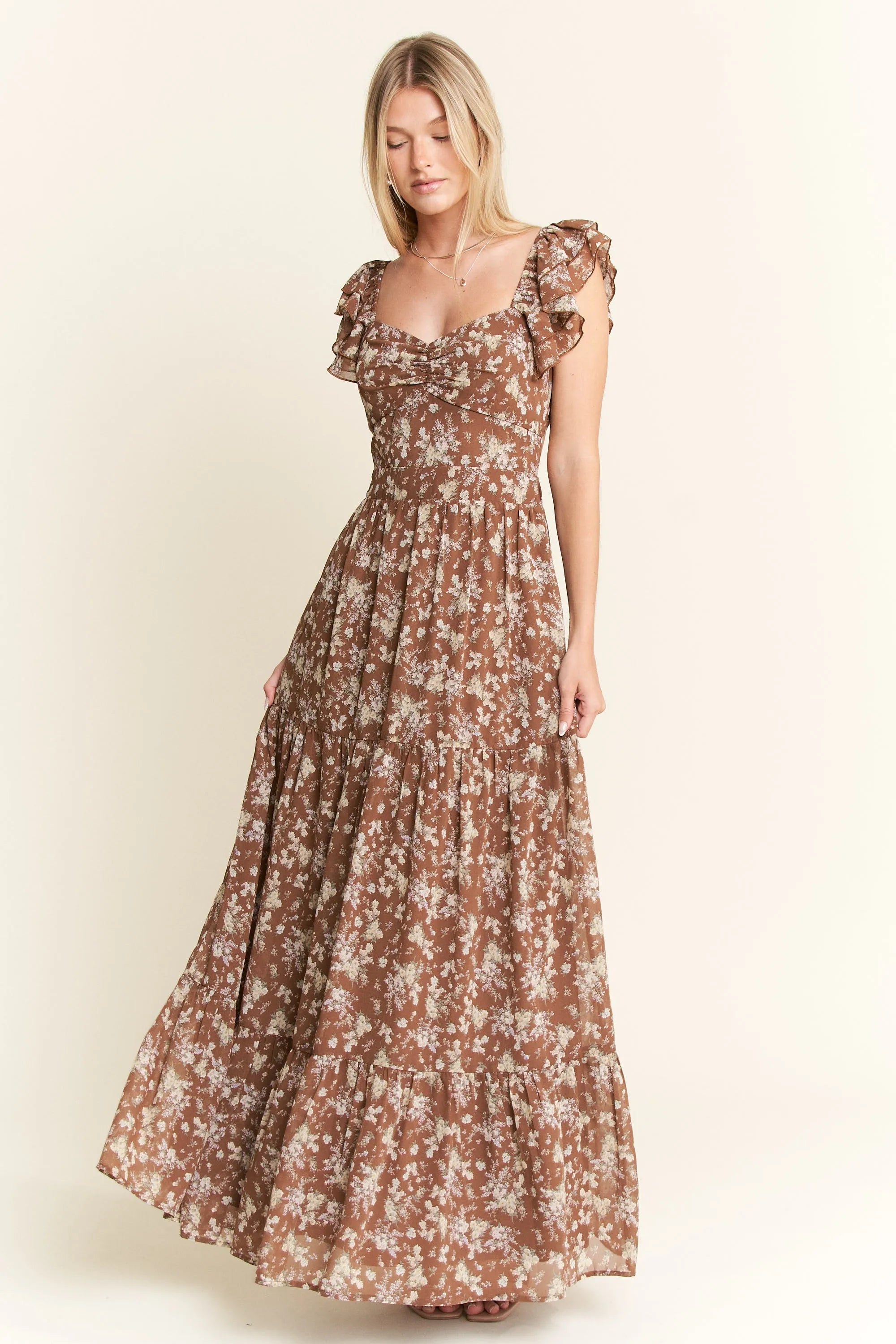 Jade By Jane Ruffle Sleeve Tiered Maxi Dress - Blushé Belle