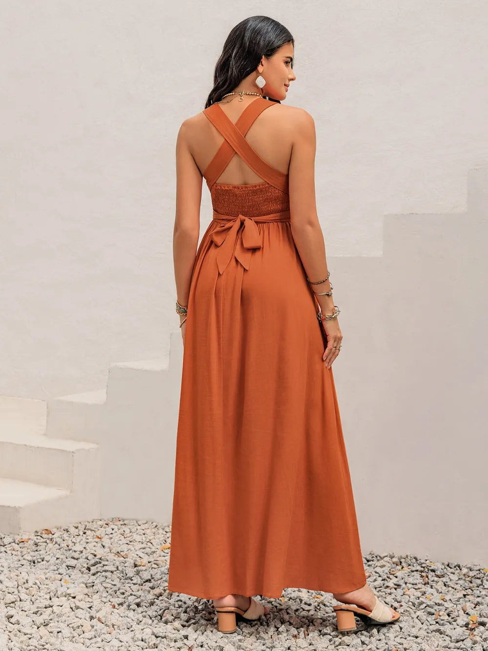 Crisscross Back Smocked Square Neck Maxi Dress - Blushé Belle