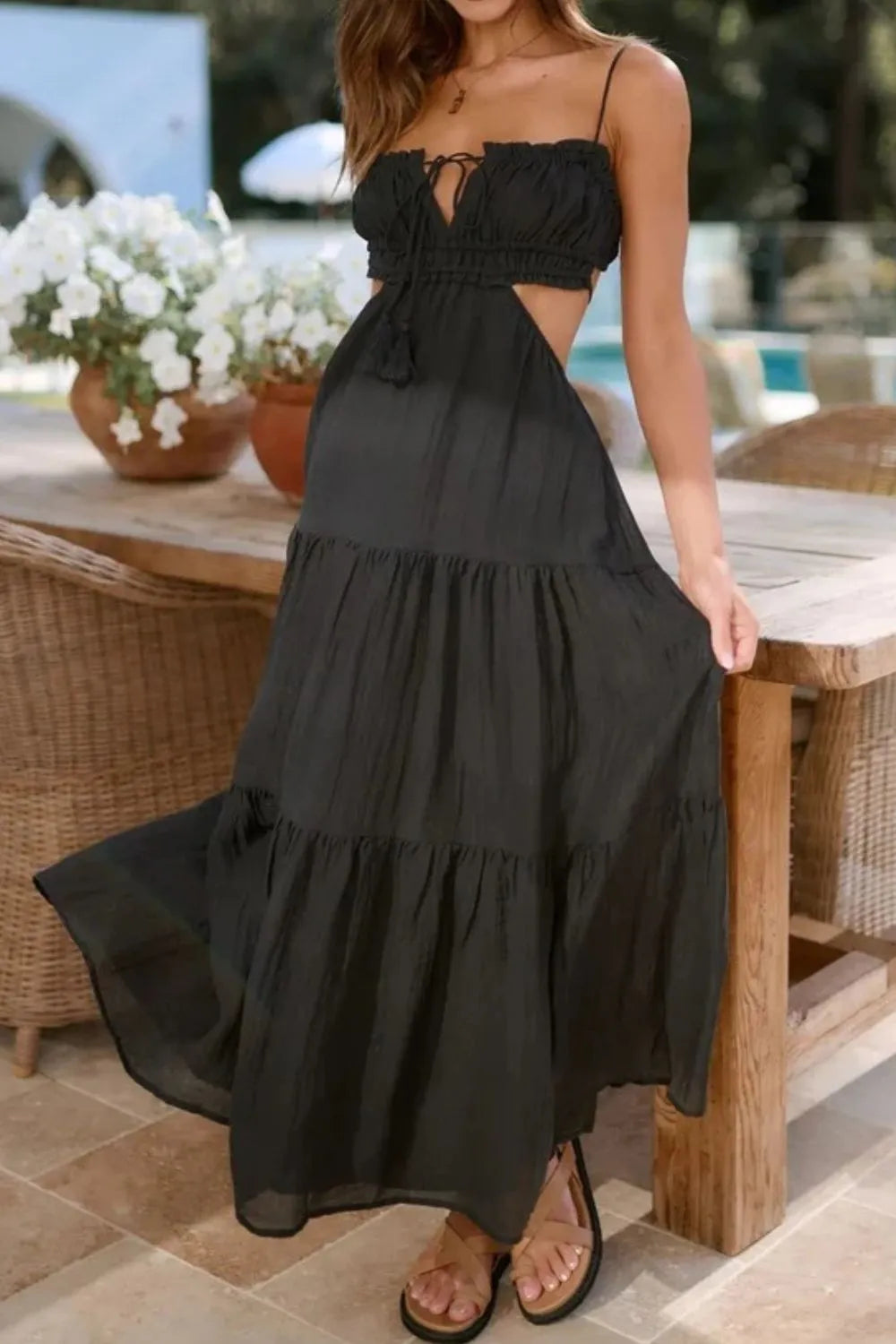 Cutout Square Neck Midi Cami Dress - Blushé Belle
