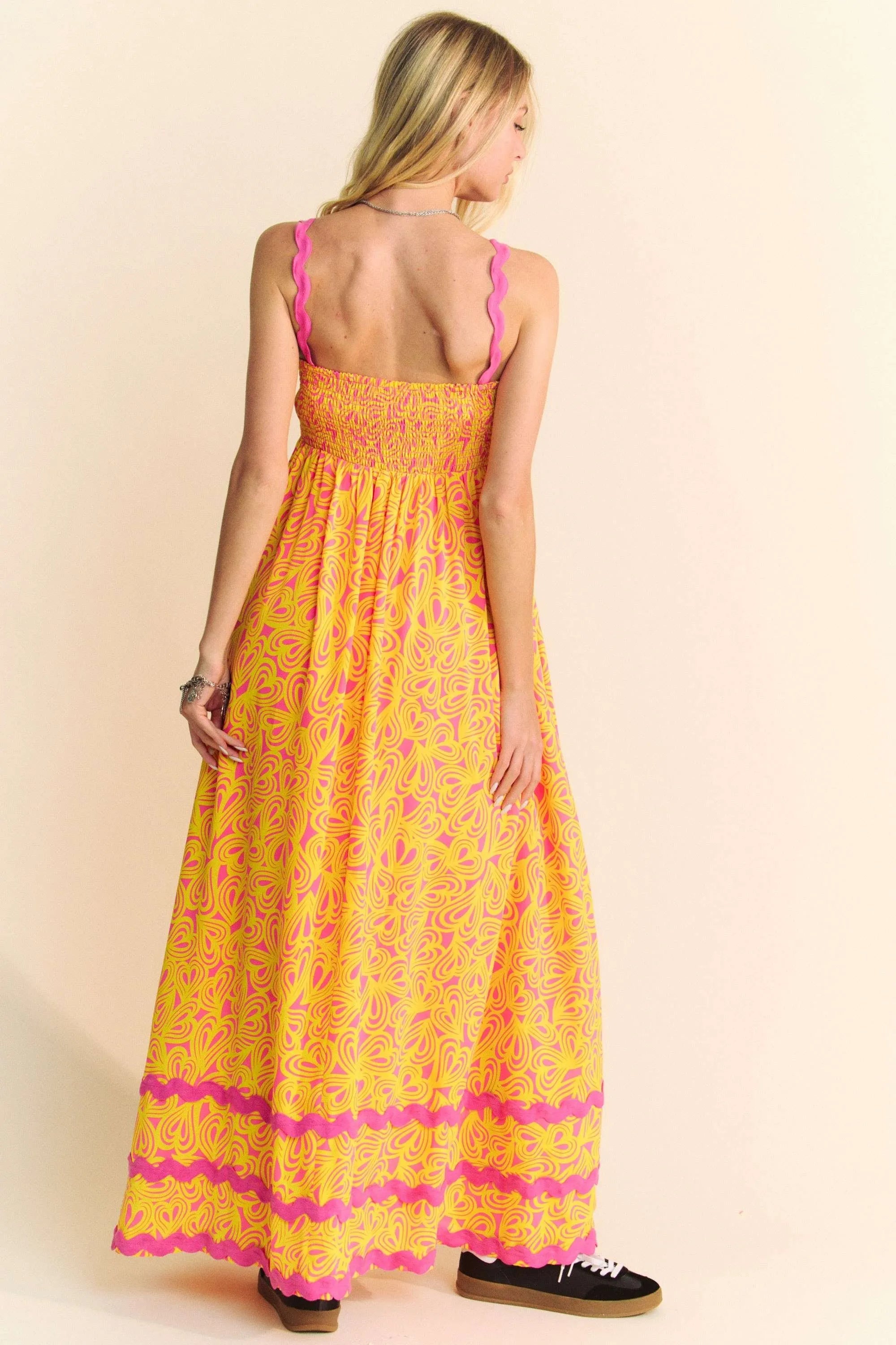 Davi & Dani Geo 2 Tone Printed Wavi Trim Tiered Maxi Dress - Blushé Belle