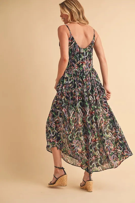 Aemi + Co Printed V-Neck Frill Tiered Cami Dress - Blushé Belle