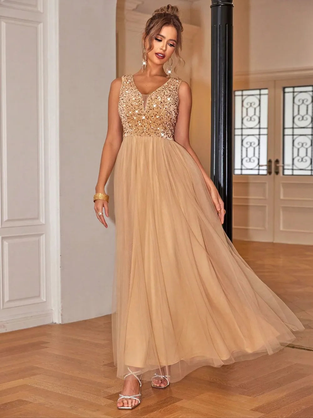 Sequin V-Neck Sleeveless Dress - Blushé Belle