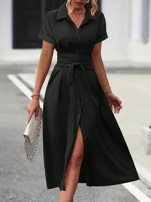 Button Down Belted Midi Shirt Dress - Blushé Belle