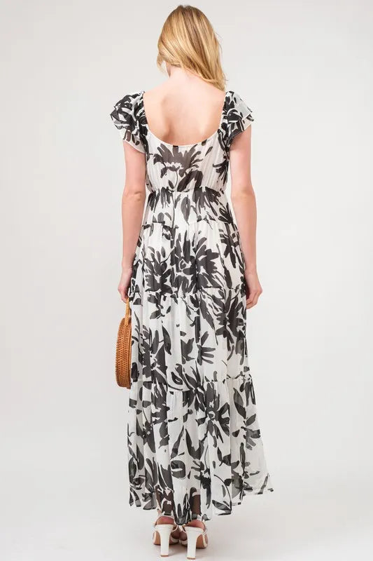 And The Why Ruffled Sleeve Tiered Floral Print Maxi Dress - Blushé Belle