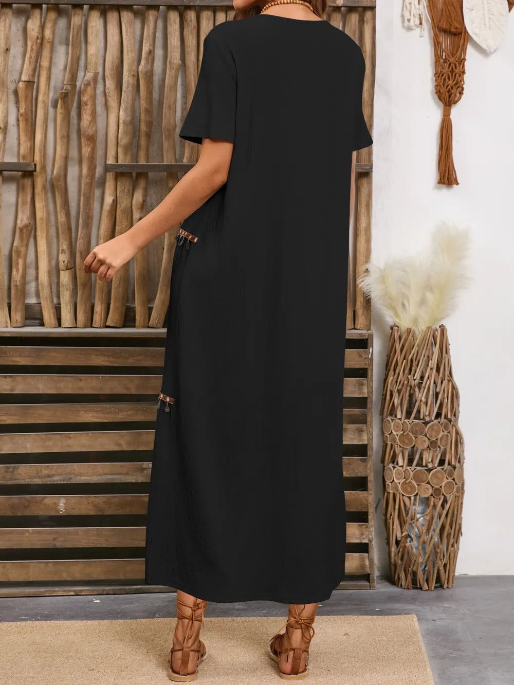 V-Neck Short Sleeve Midi Dress - Blushé Belle