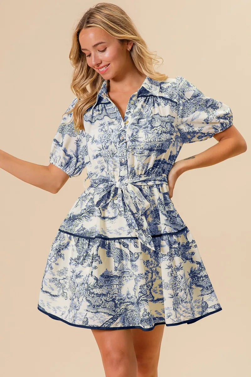 BiBi Woven Printed Tiered Dress - Blushé Belle