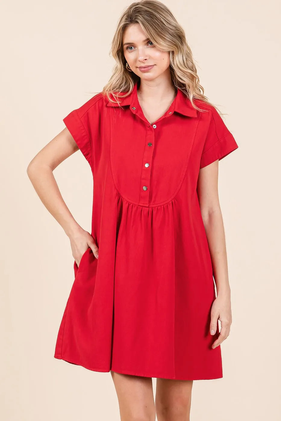 Mittoshop Twill Short Sleeve Collared Mini Dress - Blushé Belle