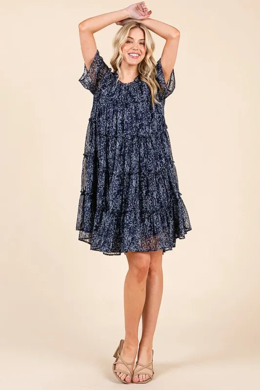 Lime 'N' Chili Ditsy Floral Print Sheer Ruffle Detail Mini Dress - Blushé Belle