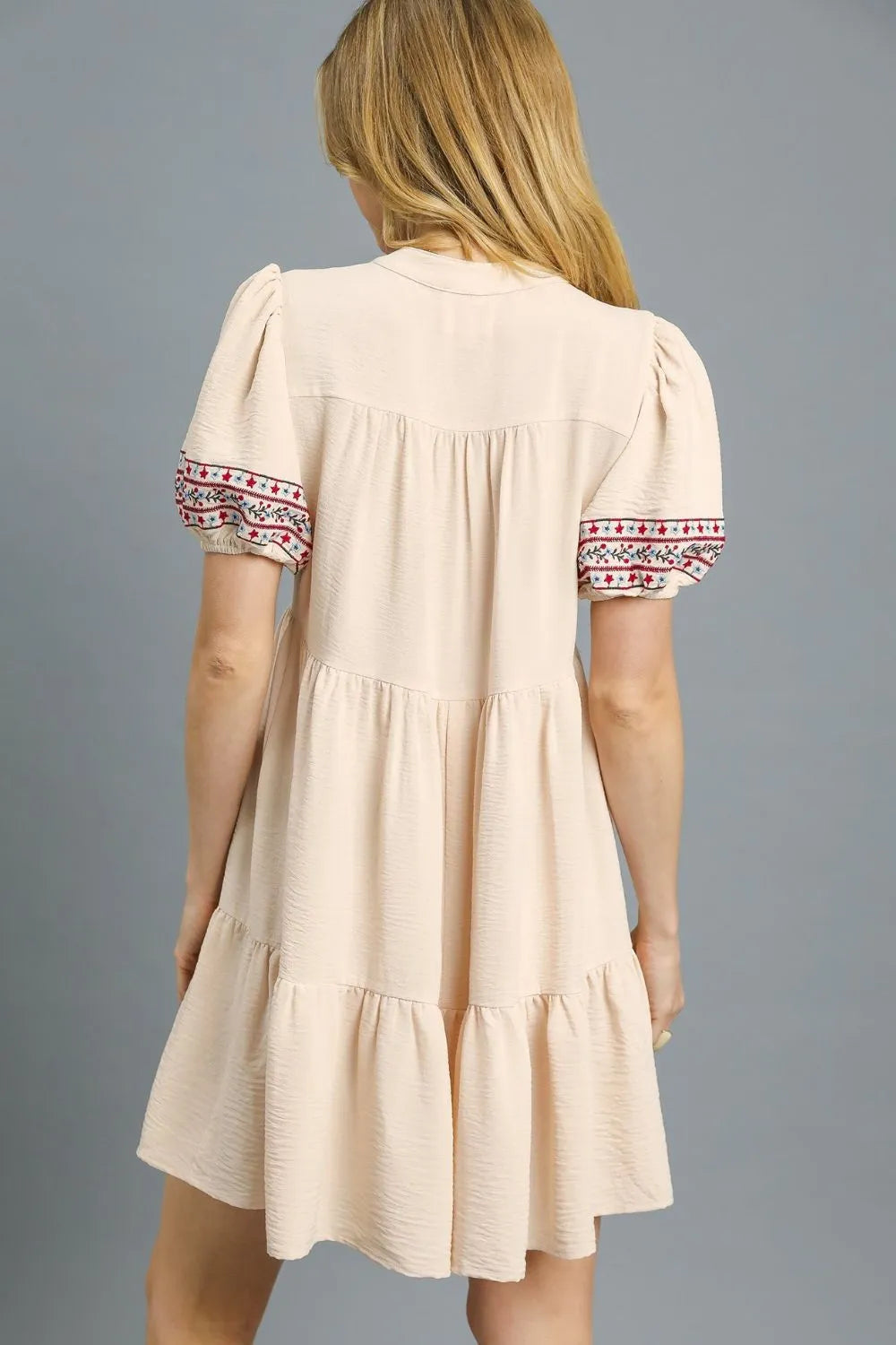 Umgee Floral Trim Puff Sleeve Mini Dress - Blushé Belle