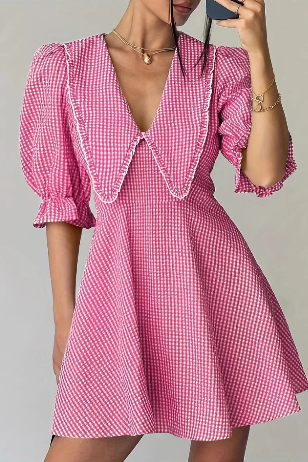 Gingham Puff Sleeve Mini Dress - Blushé Belle