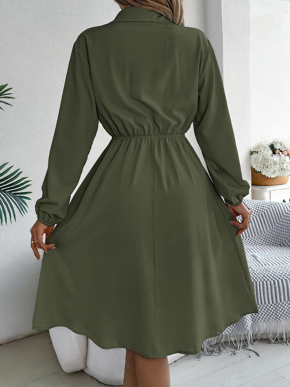 Collared Neck Long Sleeve Dress with Pockets - Blushé Belle