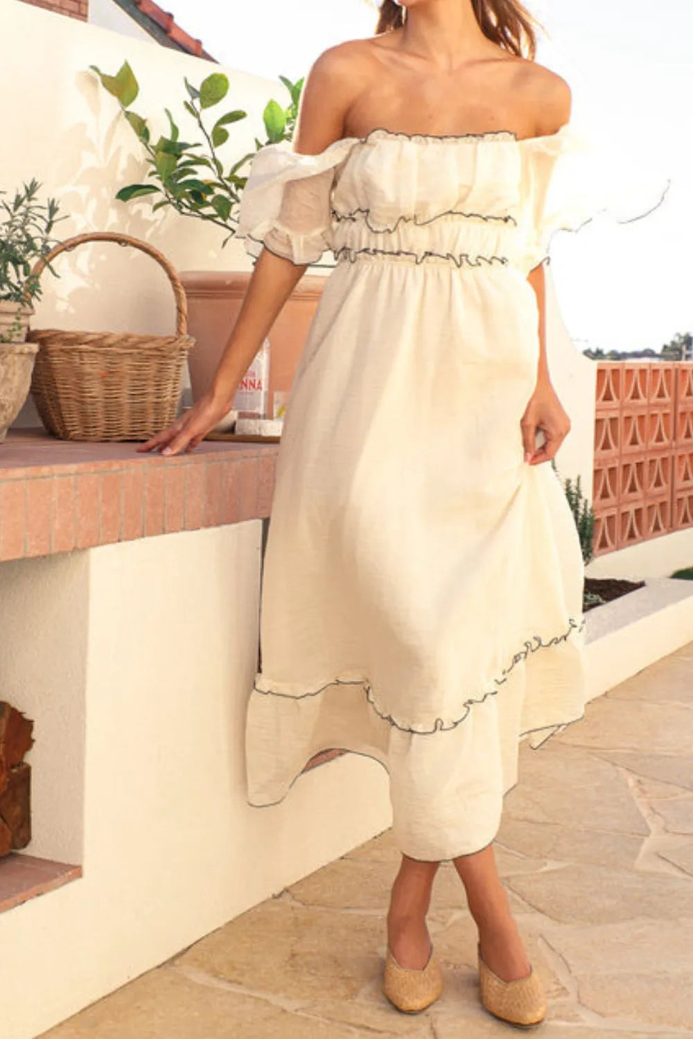 Square Neck Short Sleeve Midi Dress - Blushé Belle