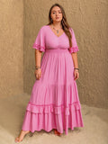 Plus Size V-Neck Half Sleeve Maxi Dress - Blushé Belle