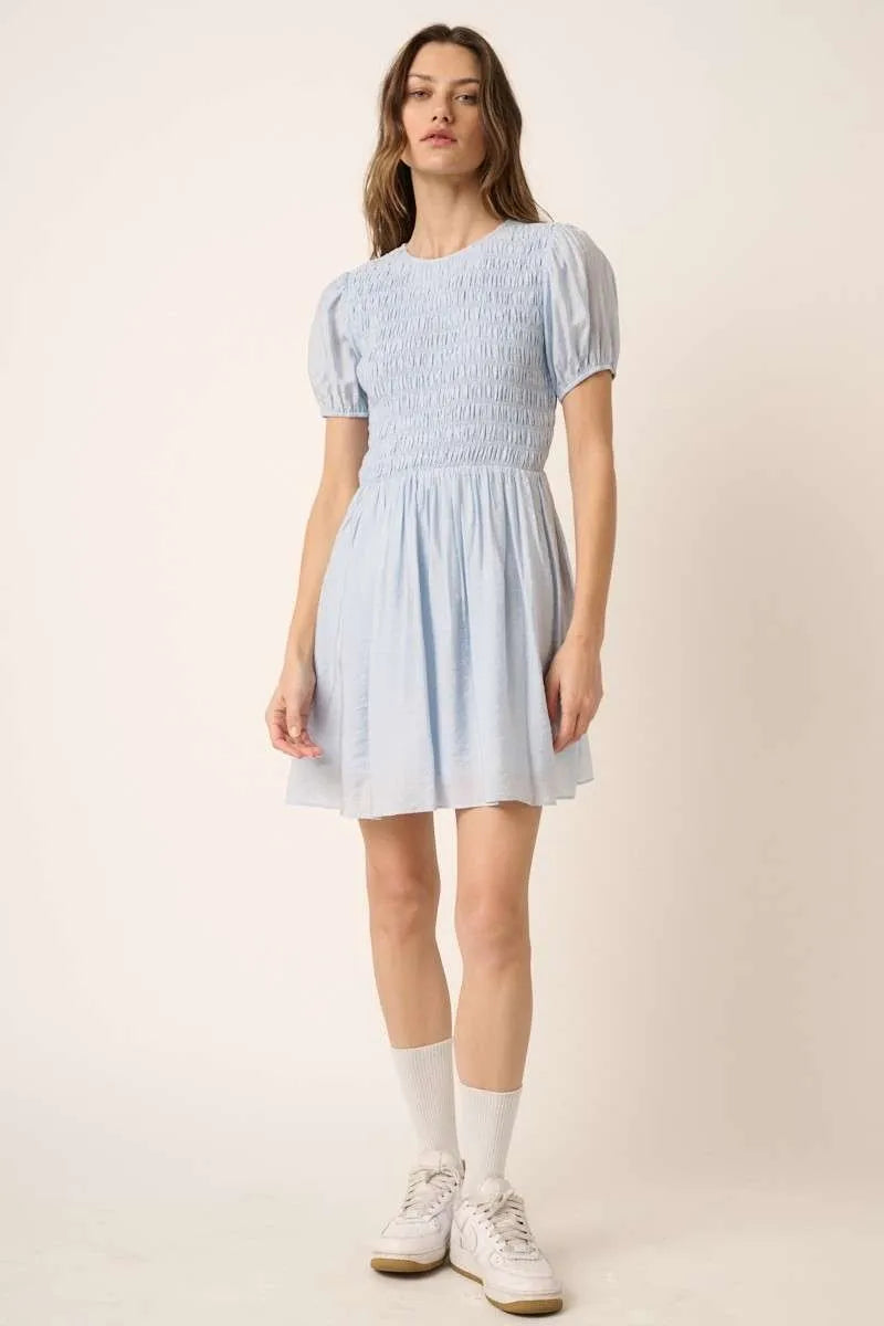 Mittoshop Smocking Detail Puff Sleeve Mini Dress - Blushé Belle