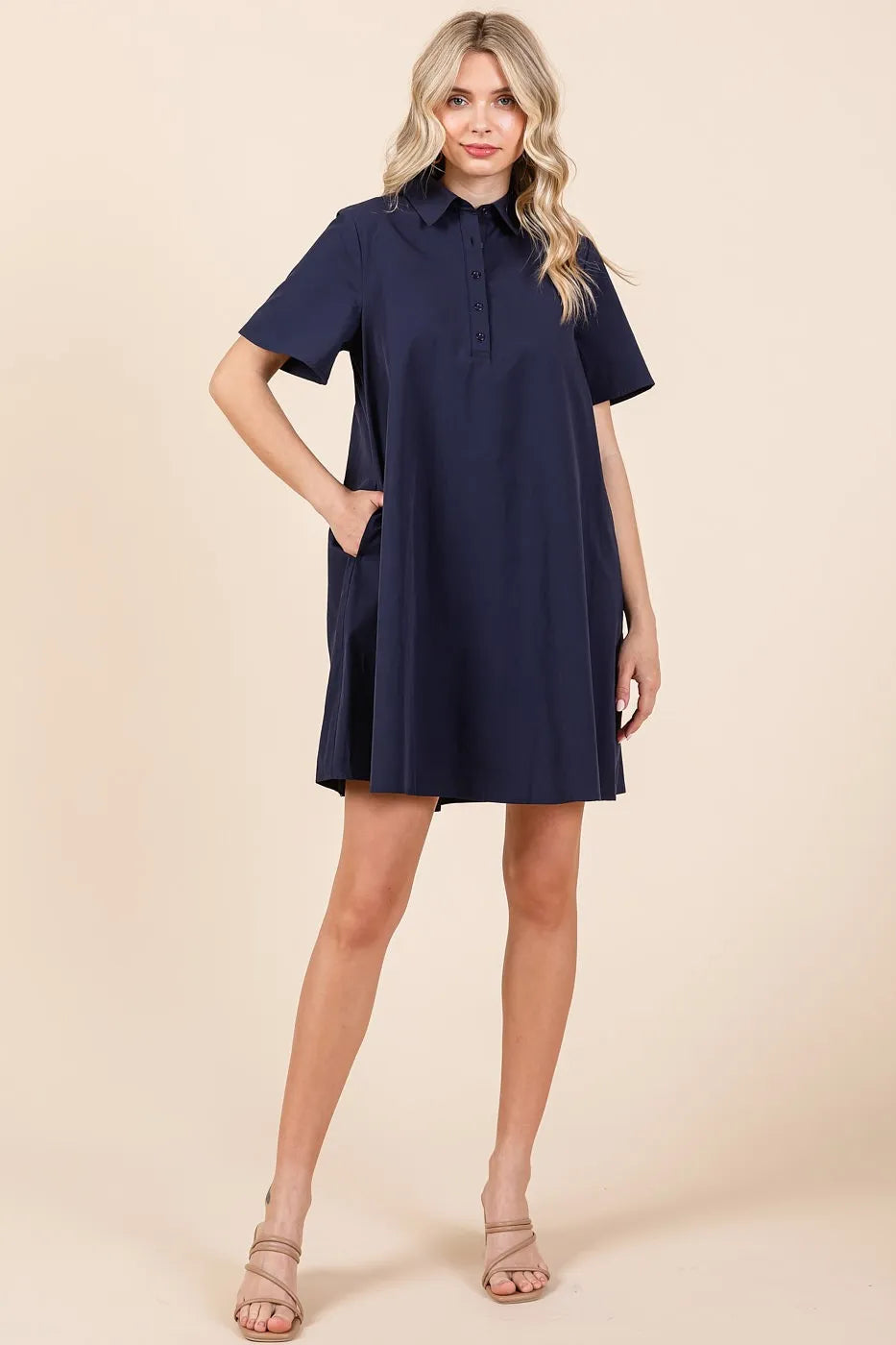 Mittoshop Poplin Collar Pleated Back Mini Dress - Blushé Belle