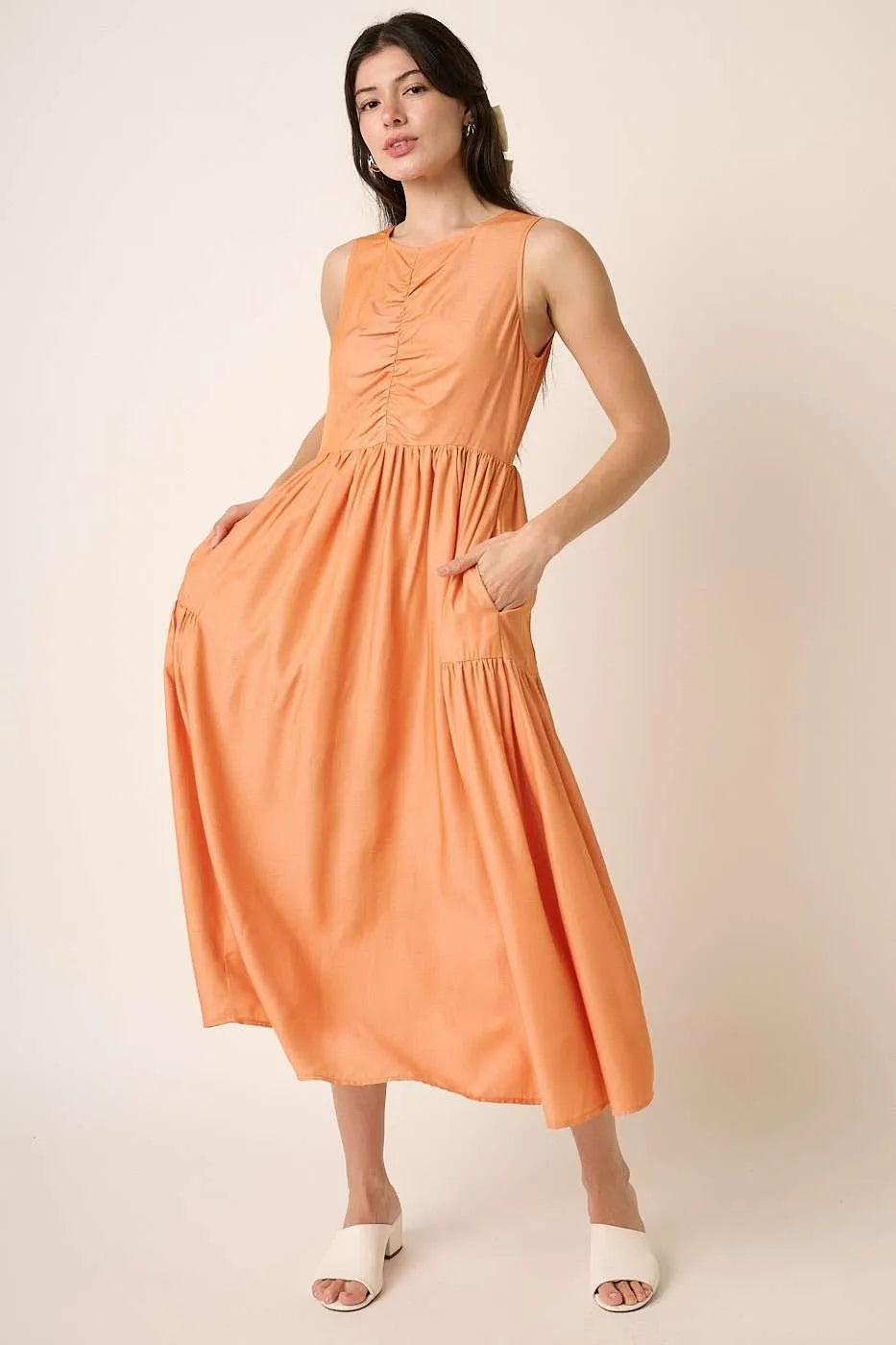 Mittoshop Ruched Detail Sleeveless Midi Dress - Blushé Belle