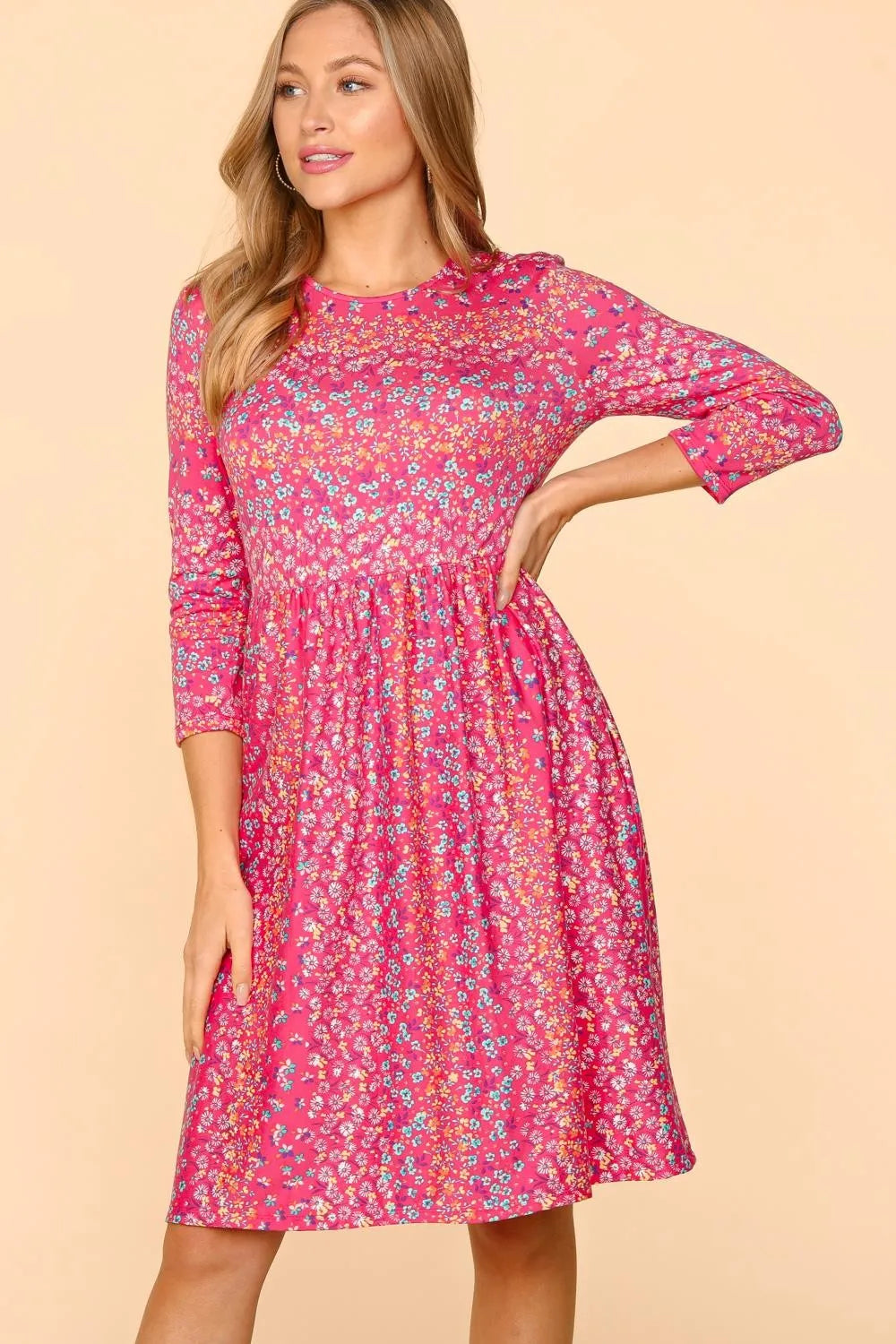 Haptics Round Neck Floral Dress with Pockets - Blushé Belle