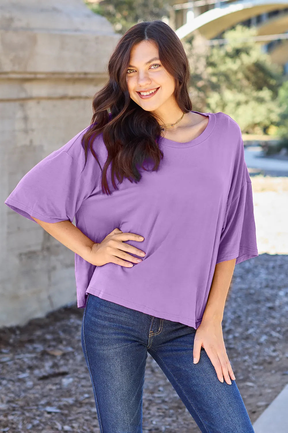 Basic Bae Bamboo Full Size Round Neck Drop Shoulder T-Shirt - Blushé Belle