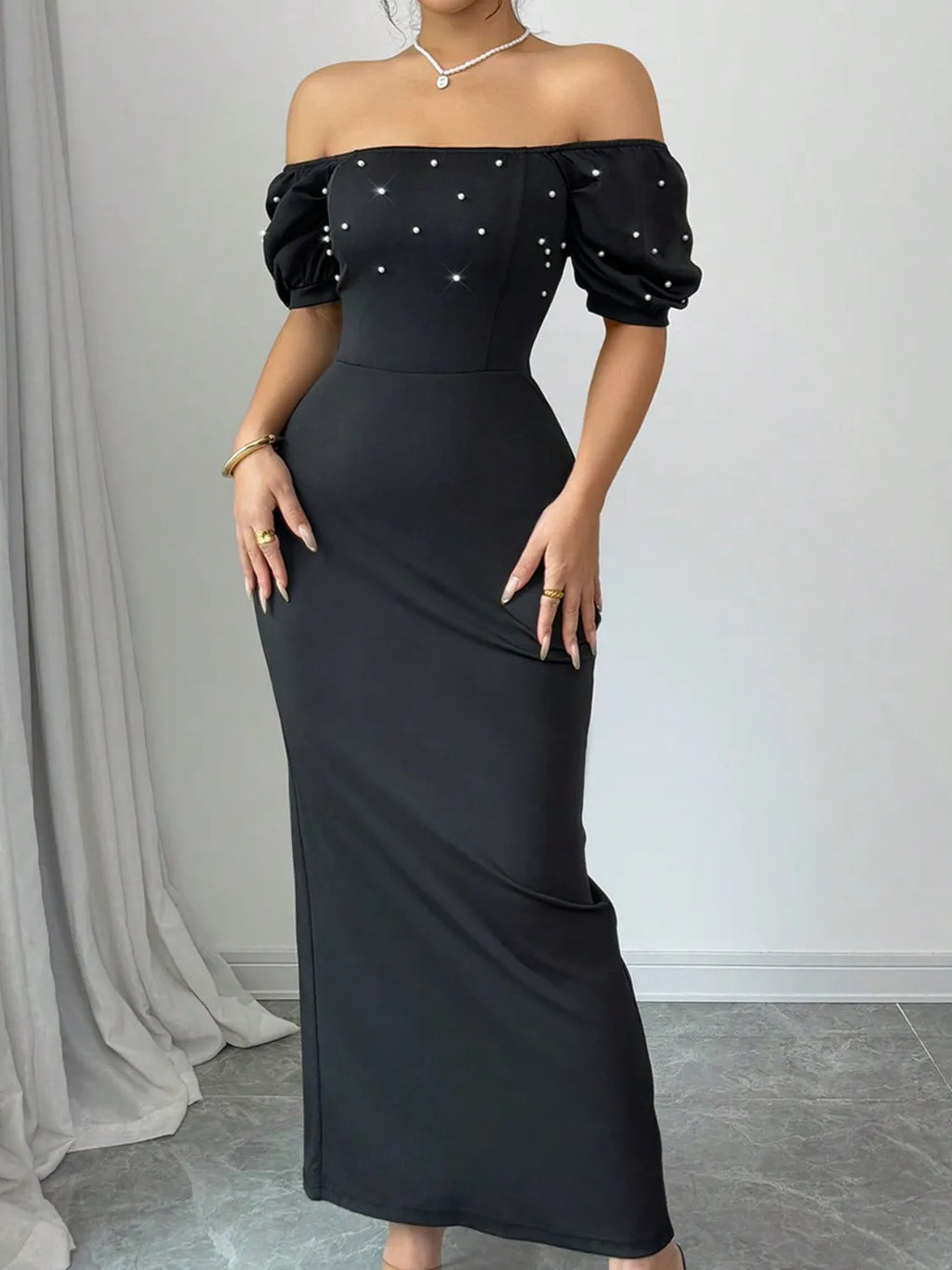 Off Shoulder Short Sleeve Maxi Dress - Blushé Belle