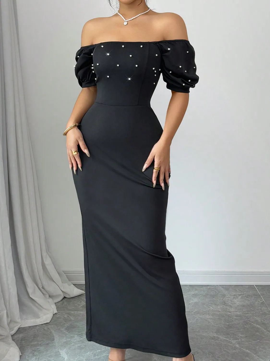 Off Shoulder Short Sleeve Maxi Dress - Blushé Belle