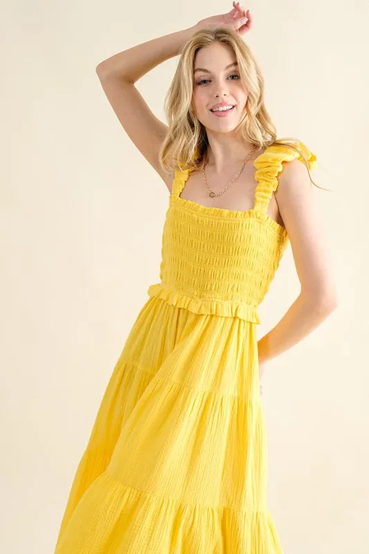 And The Why Ruched Shoulder Strap Detail Midi Dress - Blushé Belle