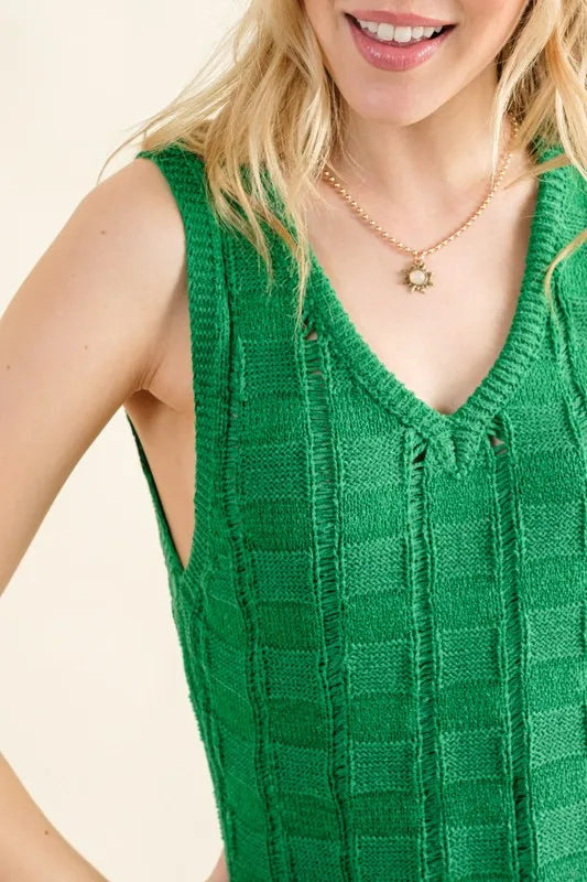 And The Why Checkerboard Drop-Needle Fringe Sleeveless Dress - Blushé Belle