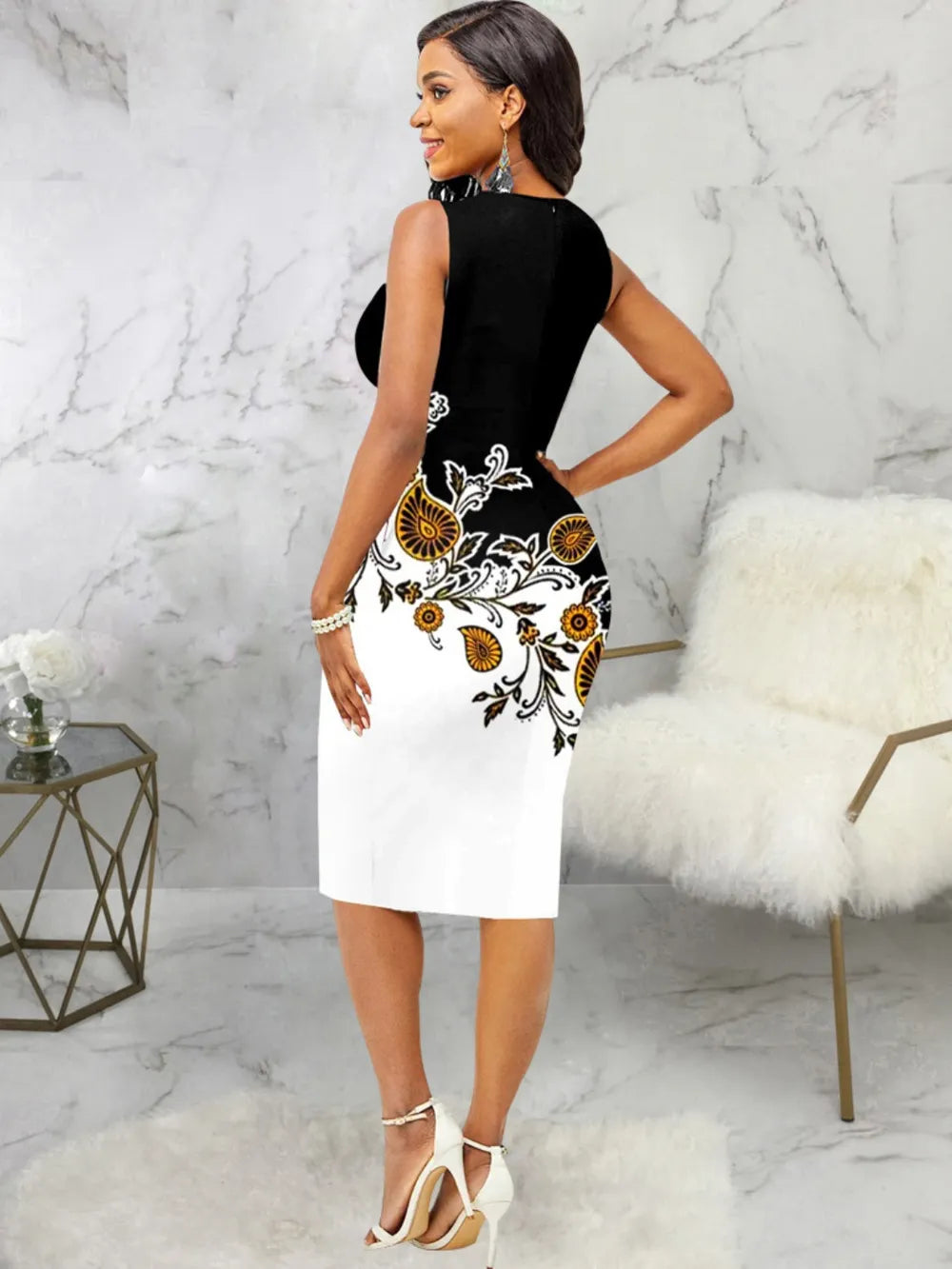 Printed Notched Sleeveless Wrap Dress - Blushé Belle