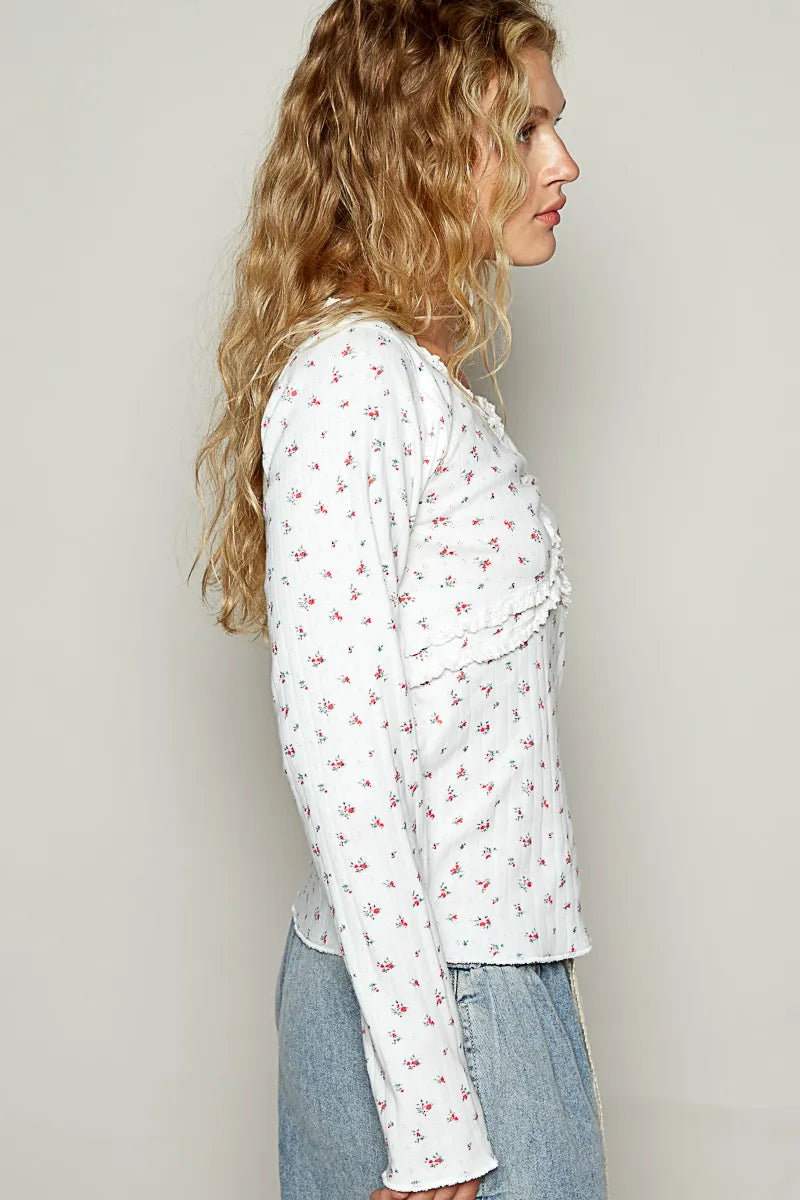 POL Floral V-Neck Long Sleeve T-Shirt - Blushé Belle
