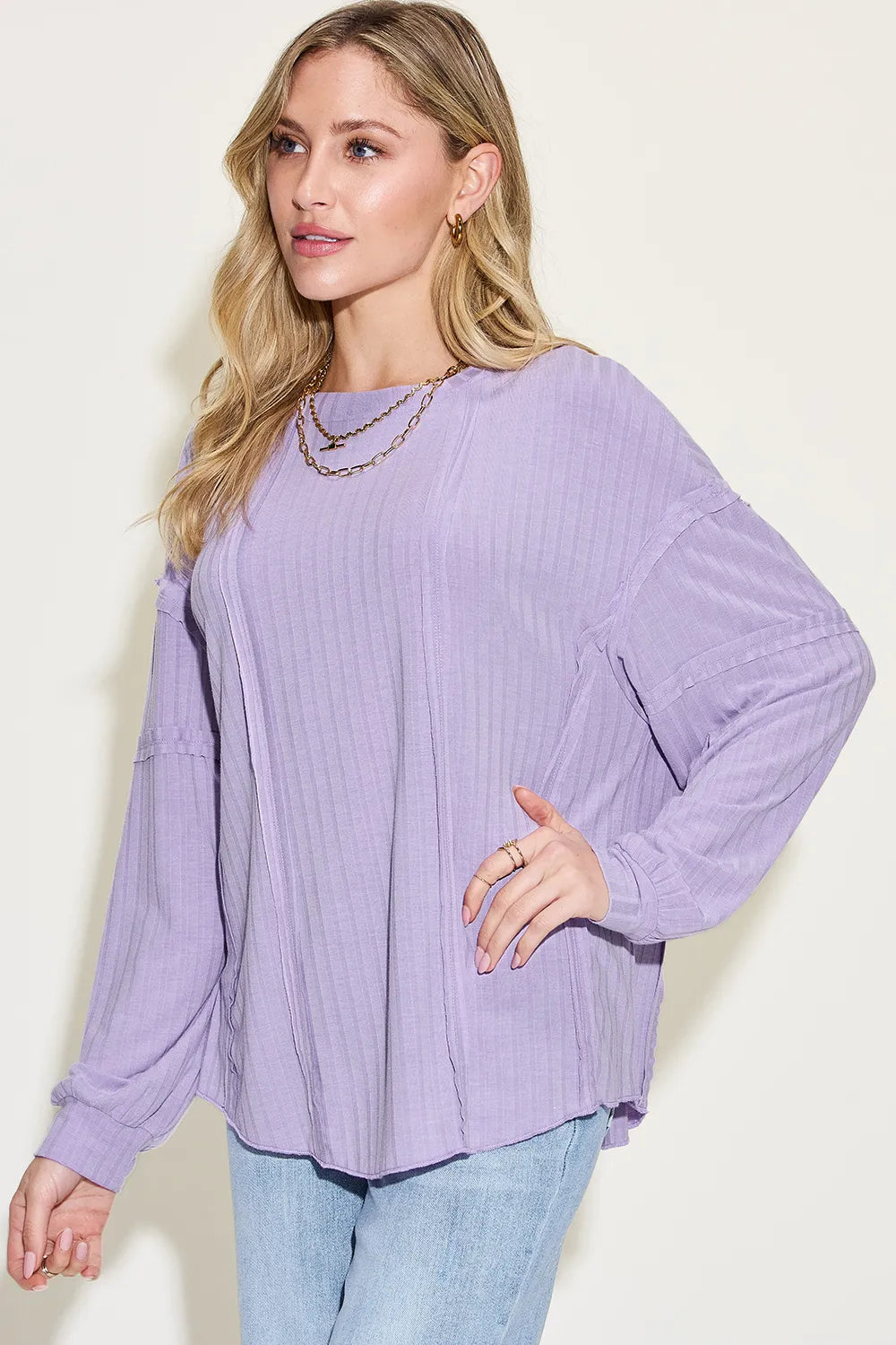 Basic Bae Full Size Ribbed Round Neck Long Sleeve T-Shirt - Blushé Belle