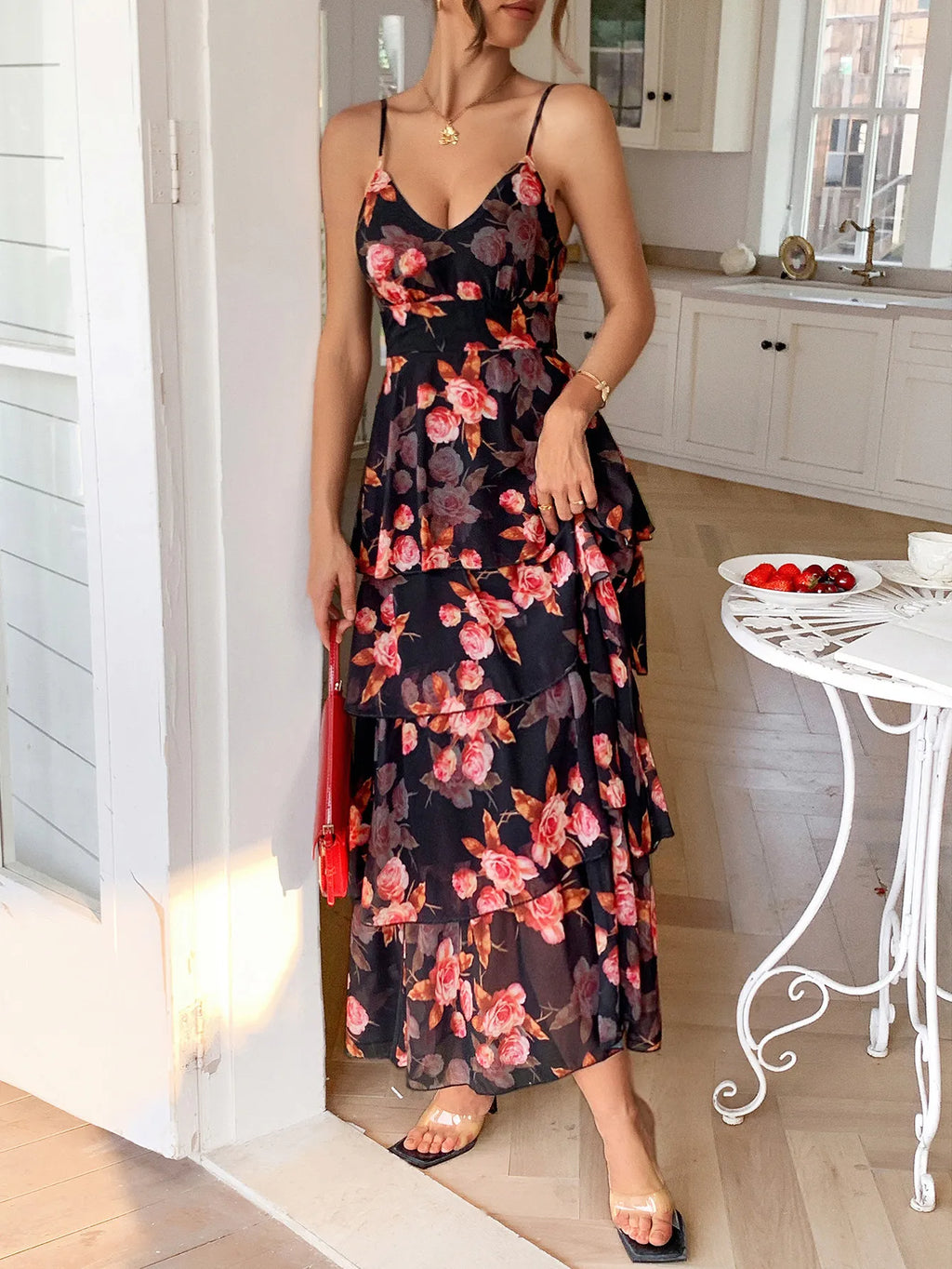 Floral Print Layered Maxi Cami Dress - Blushé Belle