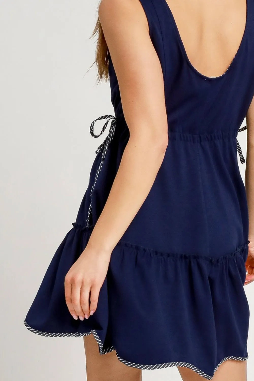 Umgee Frill Drawstring Waist Round Neck Mini Tank Dress - Blushé Belle