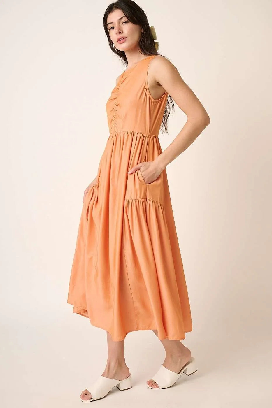 Mittoshop Ruched Detail Sleeveless Midi Dress - Blushé Belle