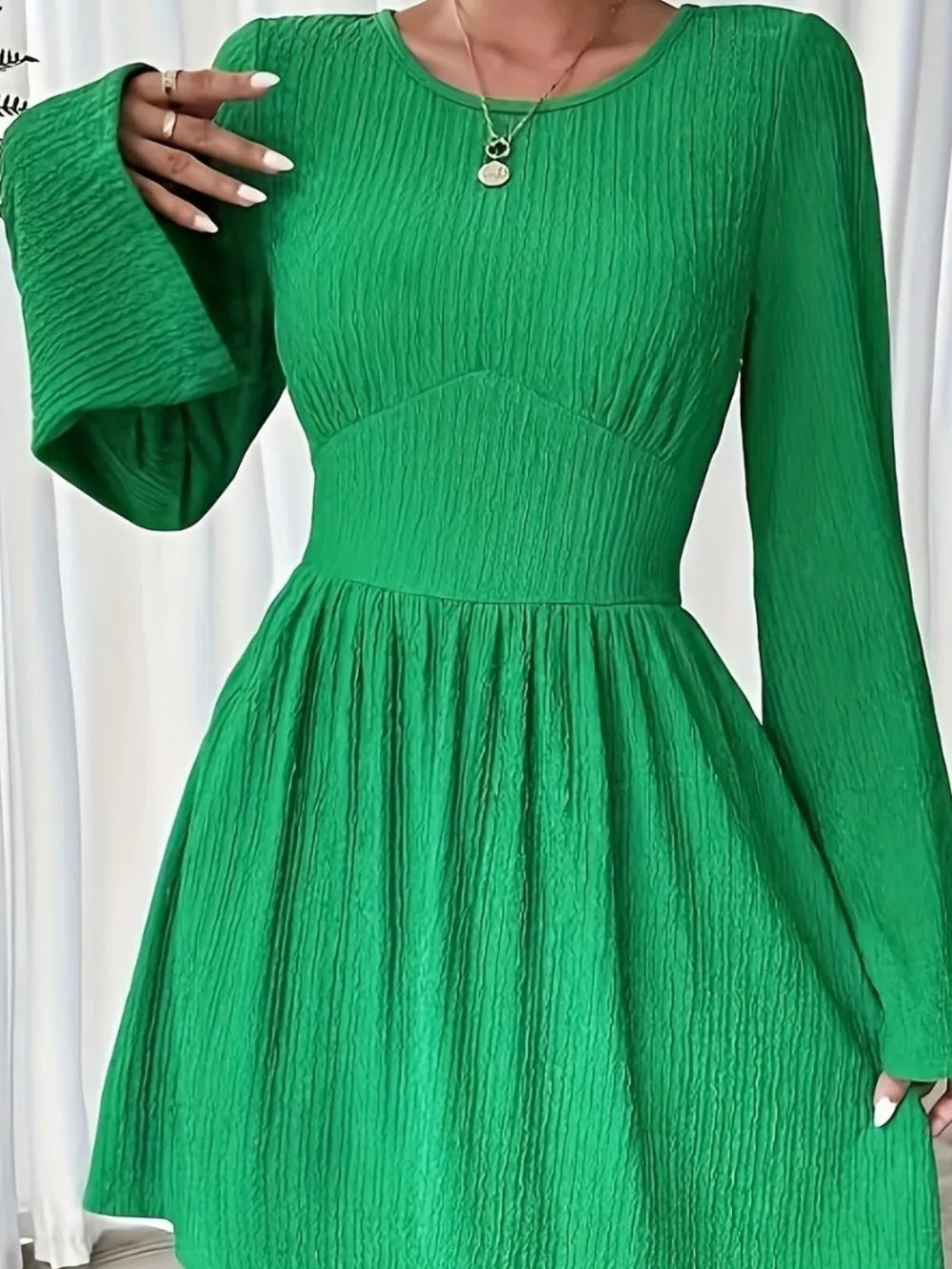 Round Neck Flare Sleeve Mini Dress - Blushé Belle