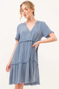 And The Why Washed Frayed Detail Tiered Dress - Blushé Belle