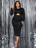 Honey Plus Size Cutout Slit Round Neck Long Sleeve Dress - Blushé Belle