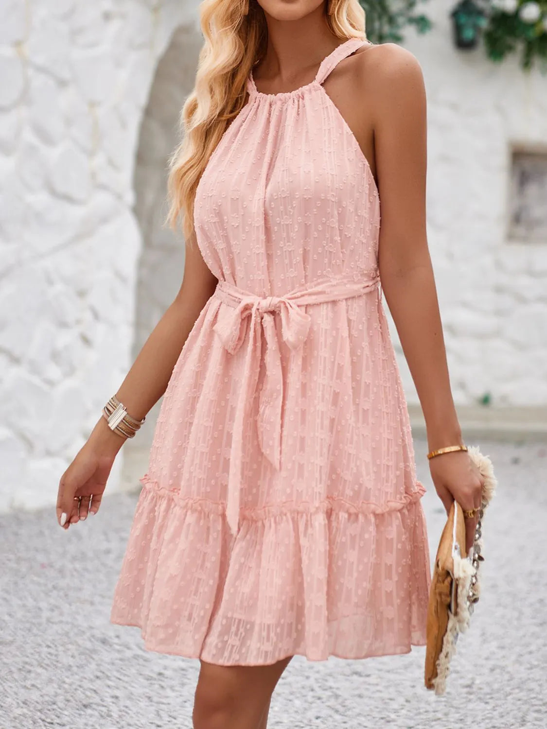 Tied Frill Sleeveless Mini Cami Dress - Blushé Belle