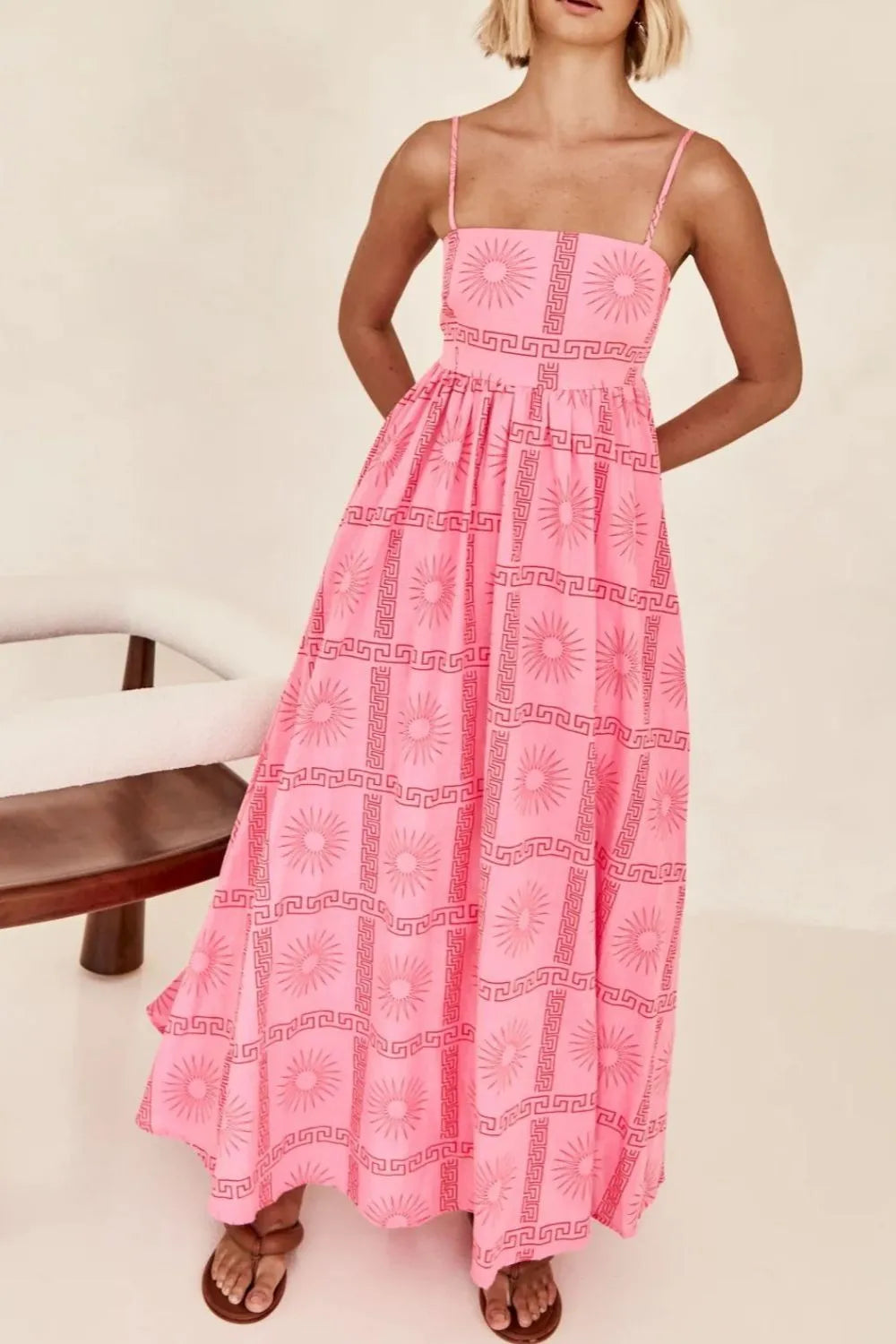 Cutout Back Printed Square Neck Maxi Cami Dress - Blushé Belle