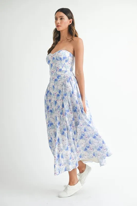 MABLE Sweetheart Neckline Floral Printed Midi Dress - Blushé Belle