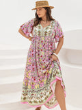 Plus Size Floral Tie Neck Flutter Sleeve Maxi Dress - Blushé Belle